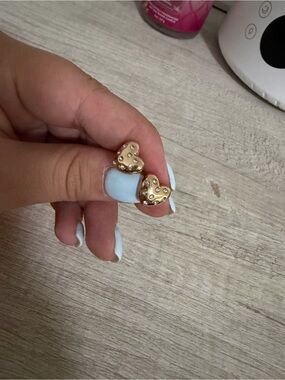 Gold Heart Stud Earrings with Crystal Accents
